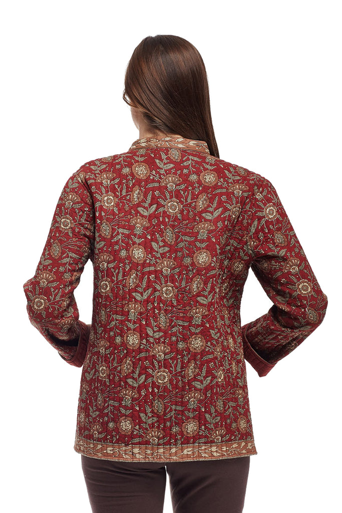 La Cera Quilted Rust Mandarin Jacket - La Cera