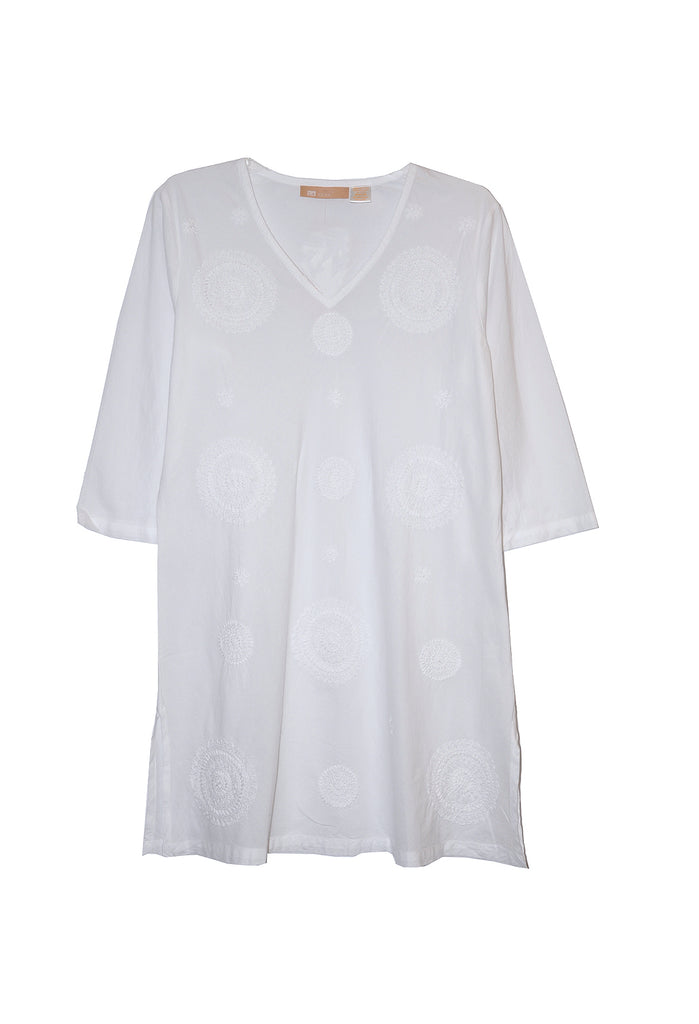 La Cera Plus Size White Embroidered V-Neck Casual Shirt - La Cera