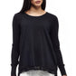 La Cera Rounded Neck Sweater Top with Georgette Back - La Cera