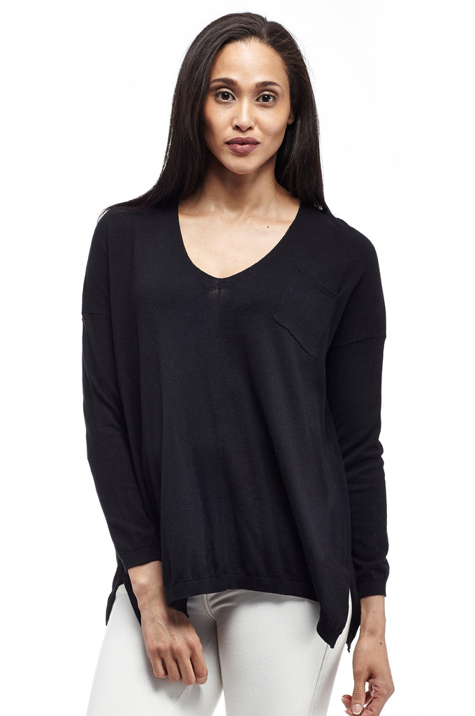 La Cera Long Sleeve Pullover Sweater with Pocket - La Cera