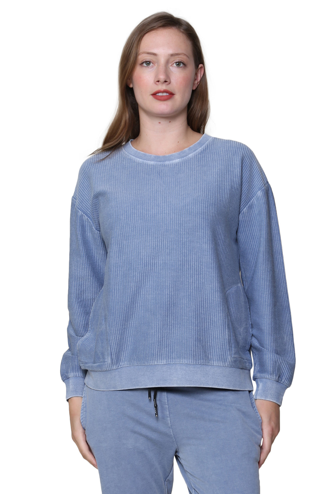 Washed Corduroy Rib Knit Long Sleeve Top