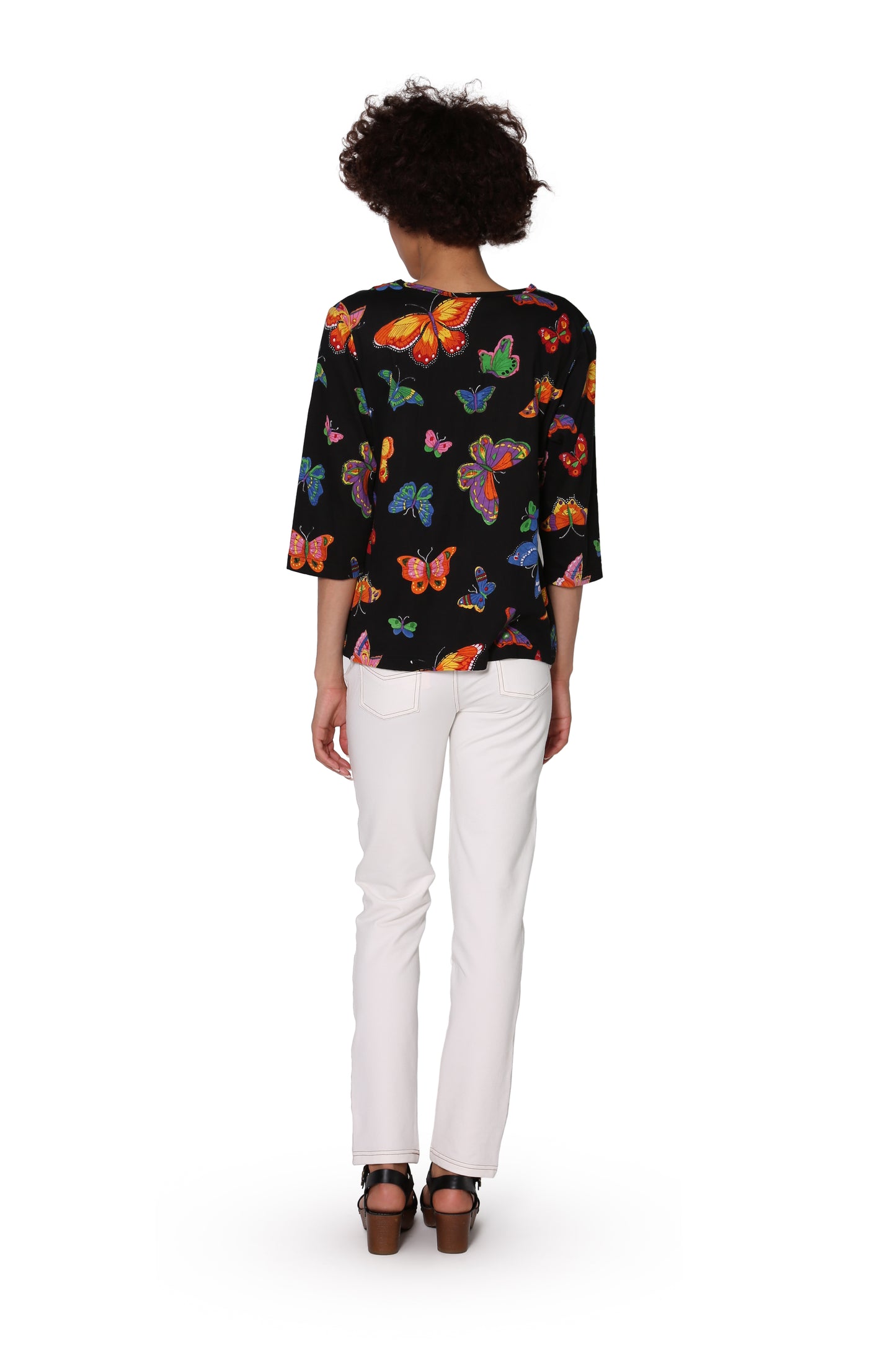 Camiseta de punto de algodón con estampado de mariposas
