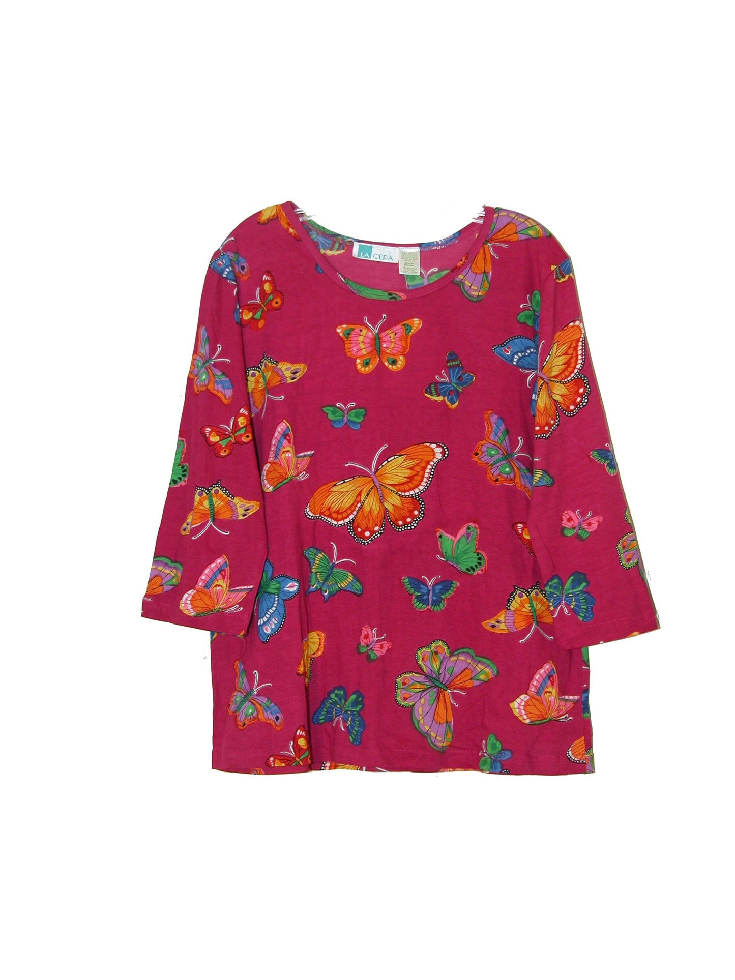 Camiseta de punto de algodón con estampado de mariposas