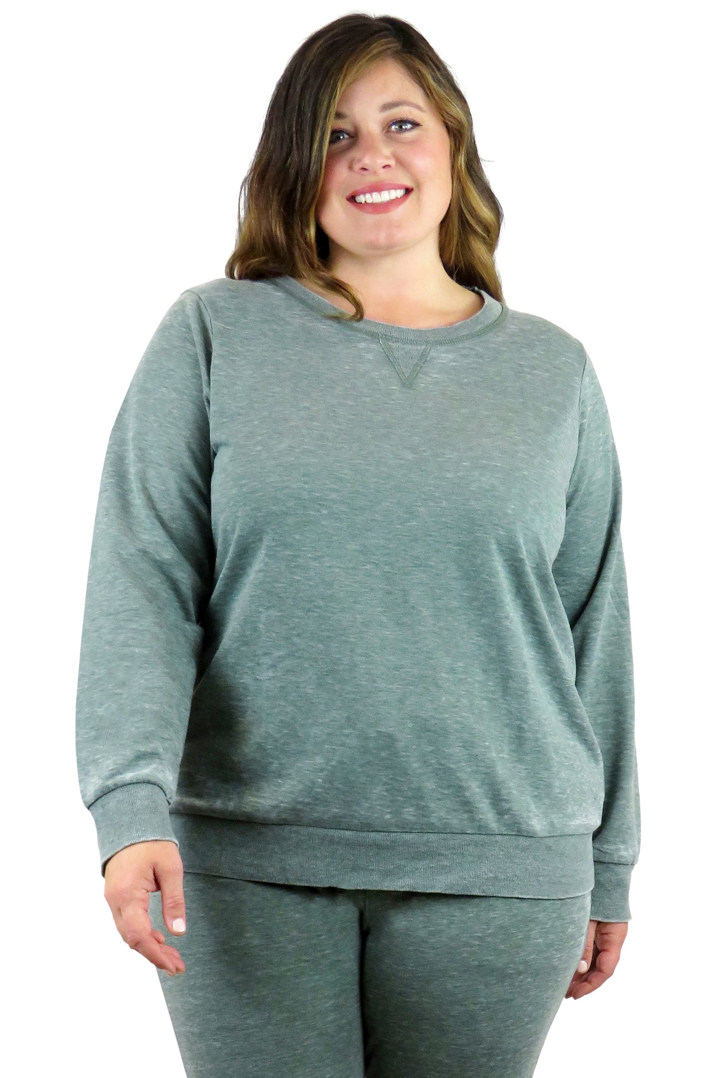 Plus Size Heathered Crew Neck French Terry Sweatshirt