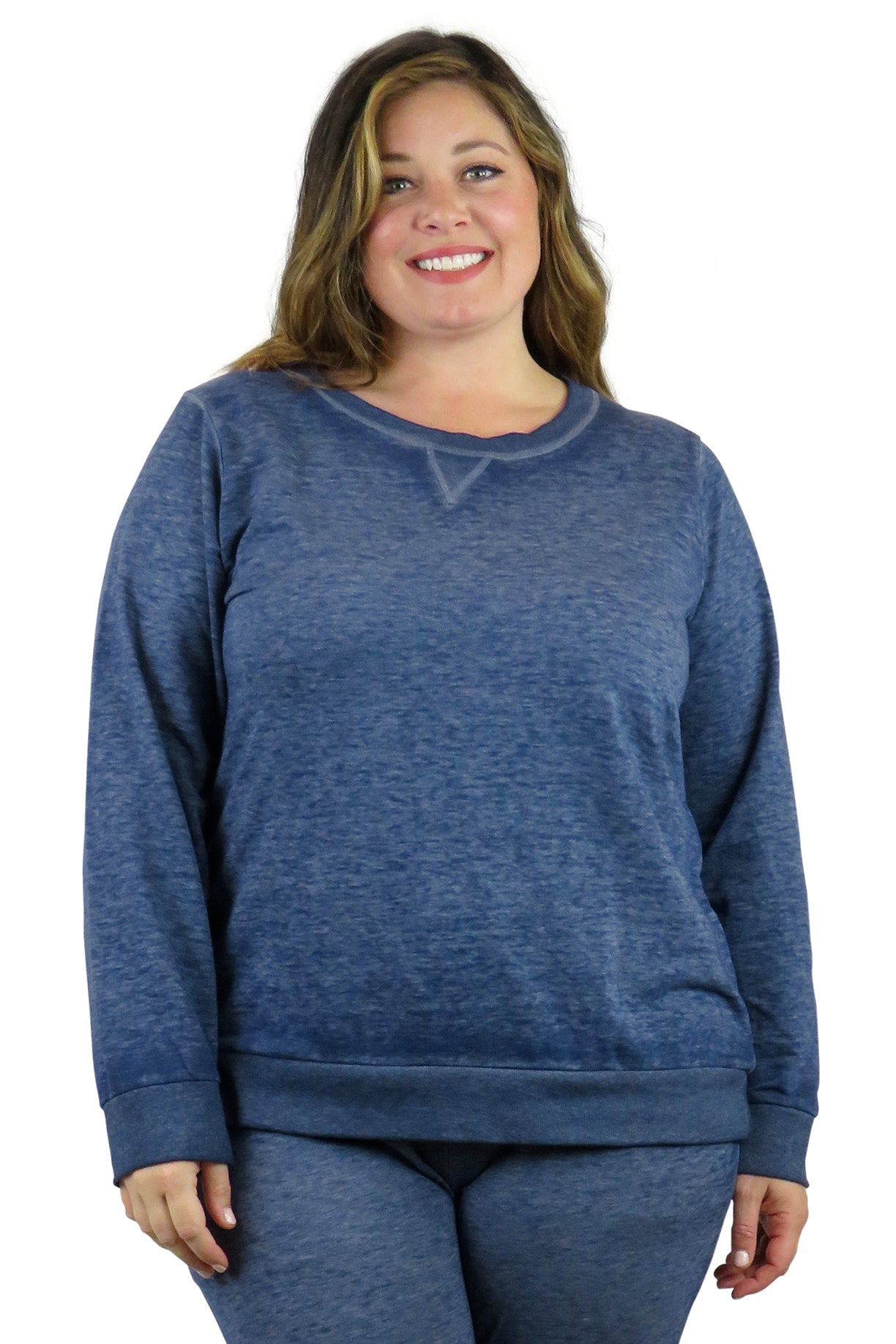 Plus Size Heathered Crew Neck French Terry Sweatshirt