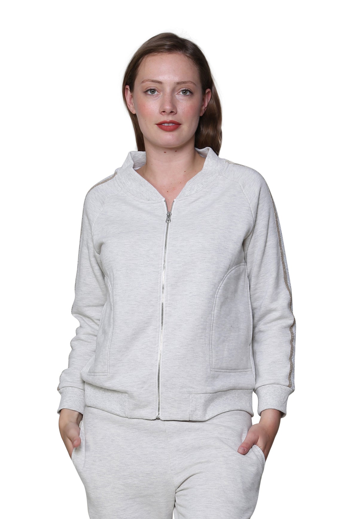 Chaqueta con cremallera de felpa francesa de talla grande