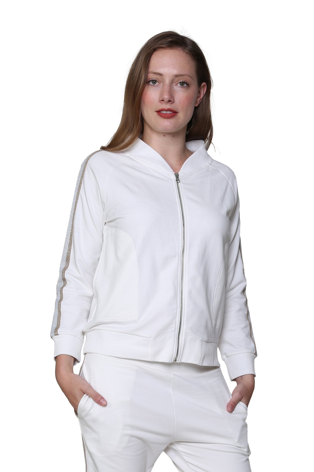 French Terry Cotton 2-Piece Zip-Front Track Pant Set - La Cera