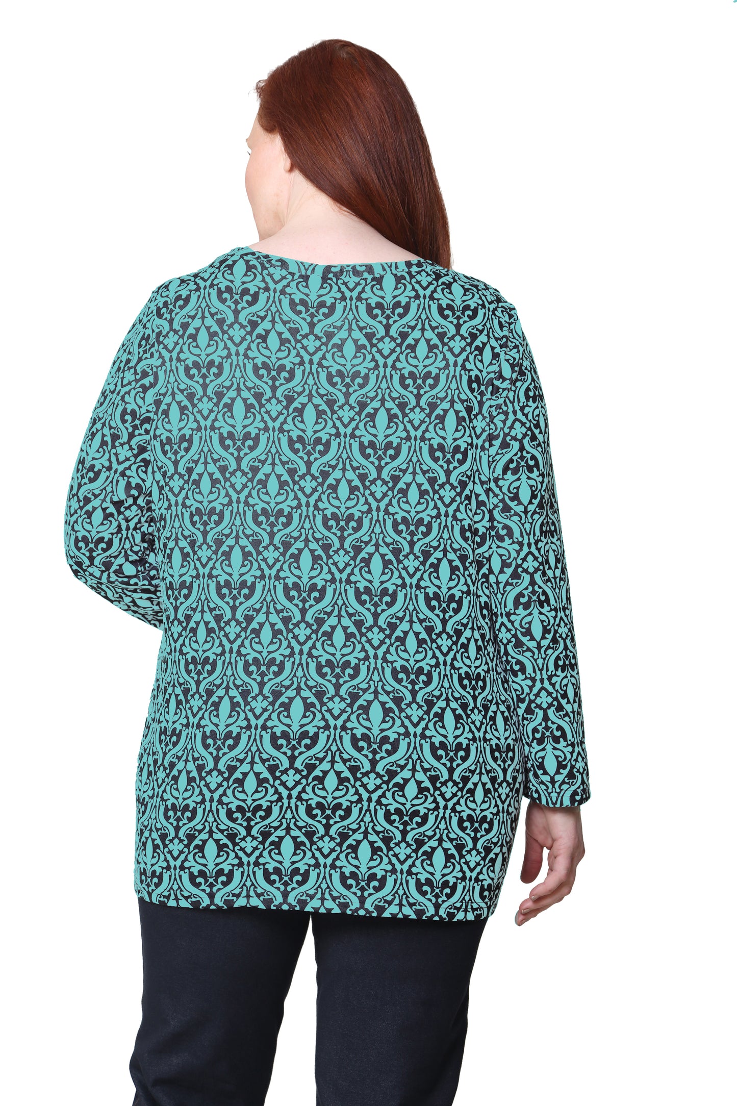 La Cera Baroque Print Pullover Top - Plus Size