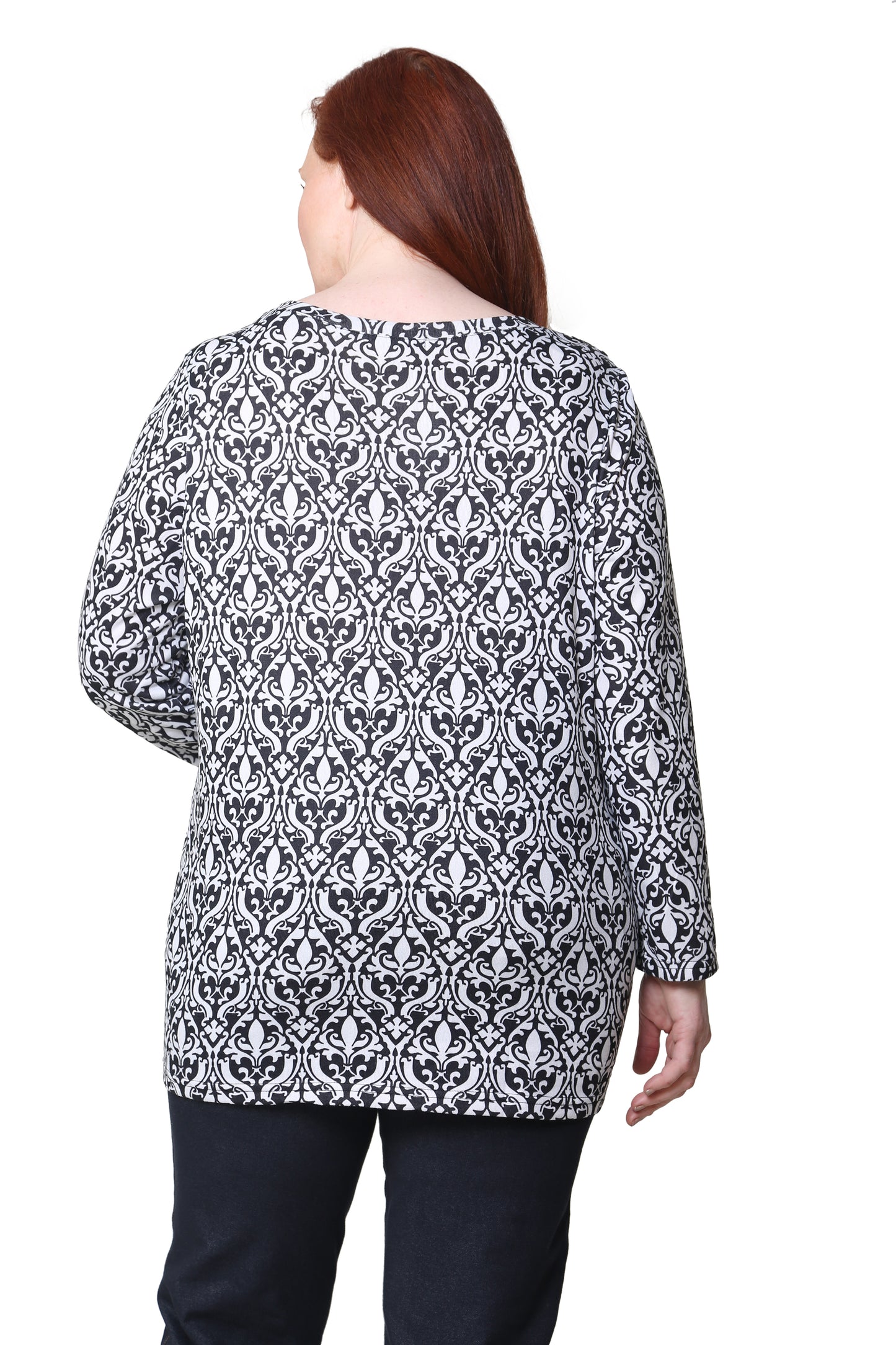 La Cera Baroque Print Pullover Top - Plus Size