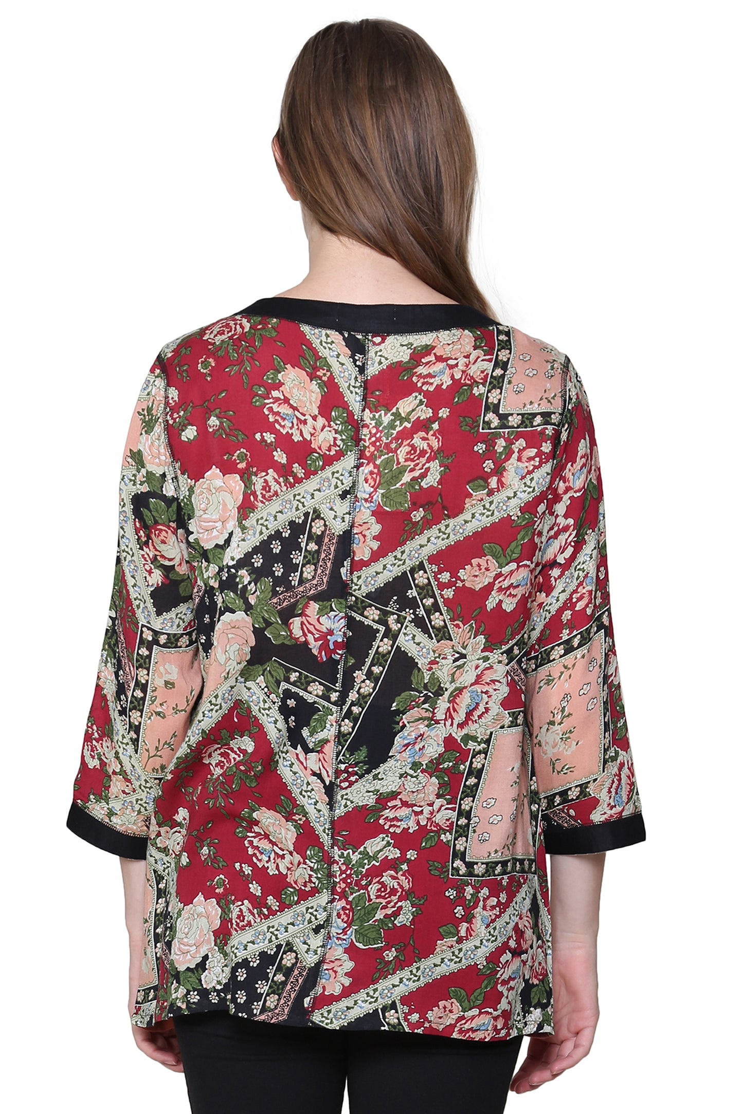 La Cera Black and Red Patchwork Top
