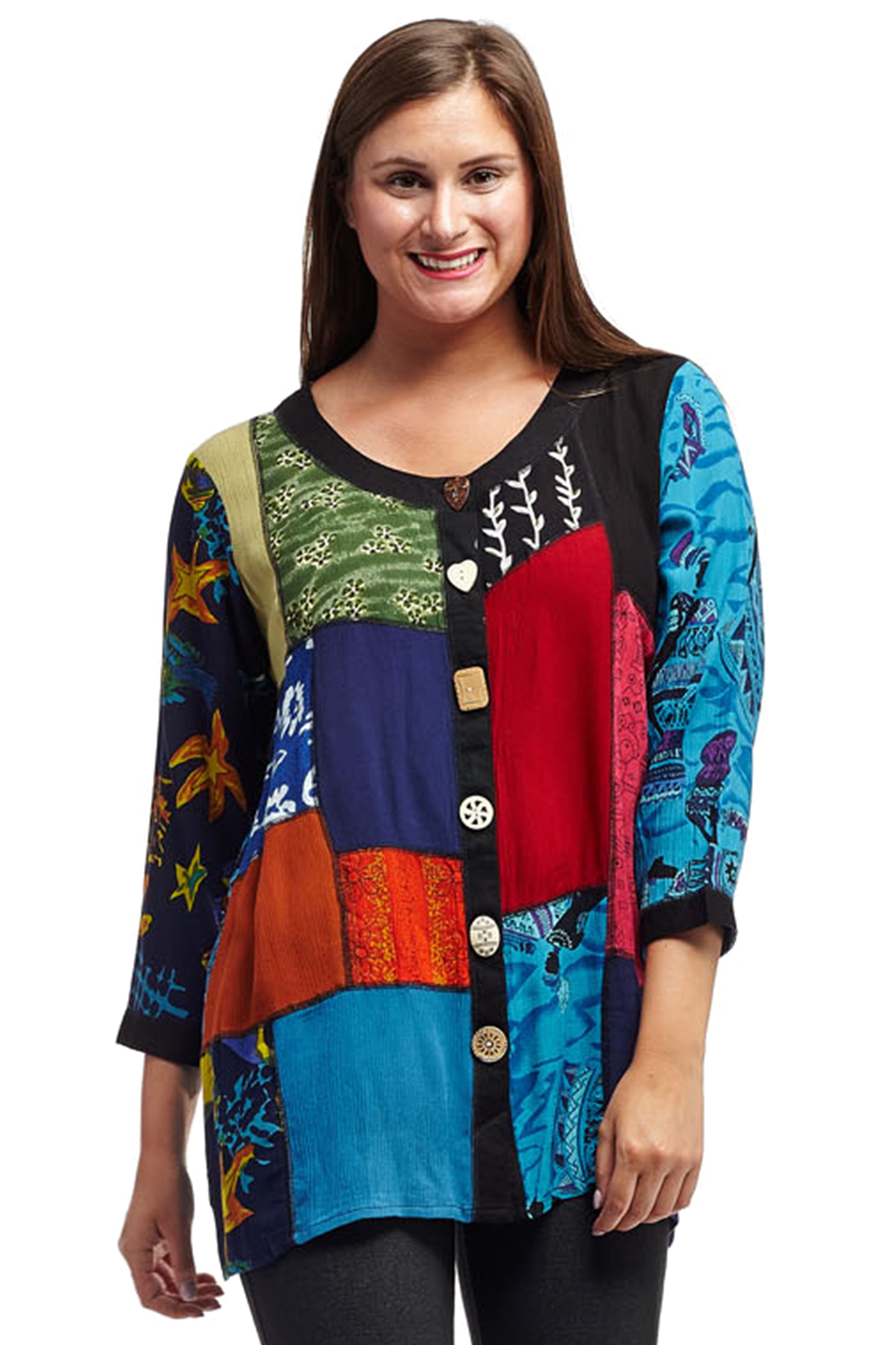 La Cera Red Patchwork Top - La Cera