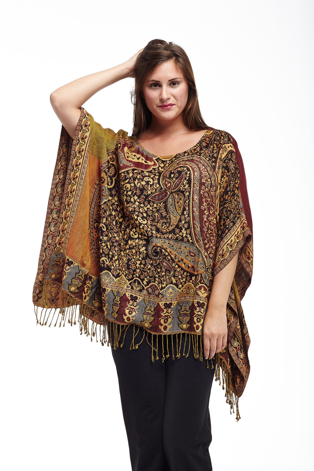 La Cera Shawl Paisley Printed Poncho - La Cera