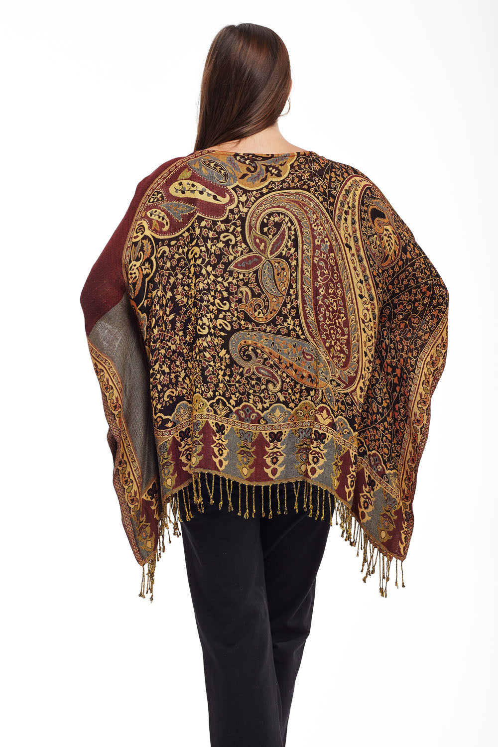 La Cera Shawl Paisley Printed Poncho - La Cera