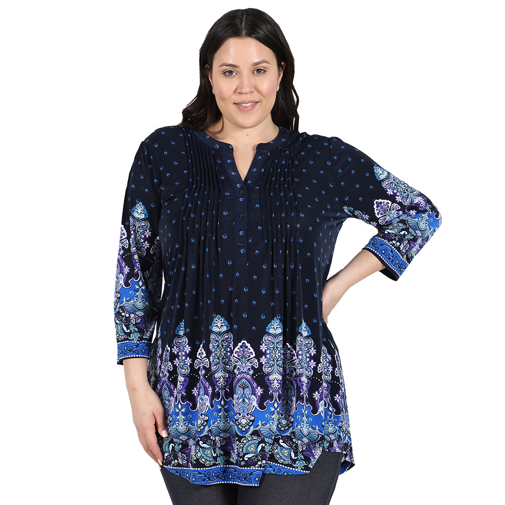 Plus Size La Cera Renaissance Paisley Print Tunic