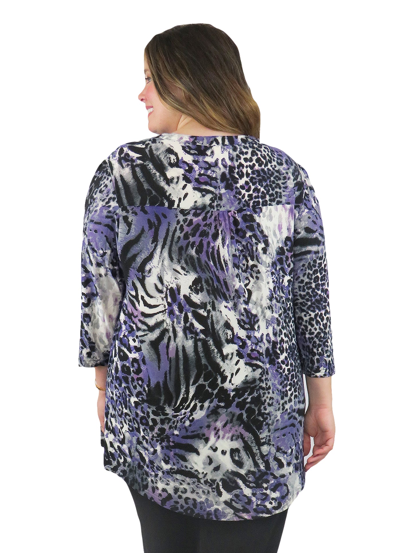 La Cera Pleat Front Animal Printed Tunic - Plus Size - La Cera