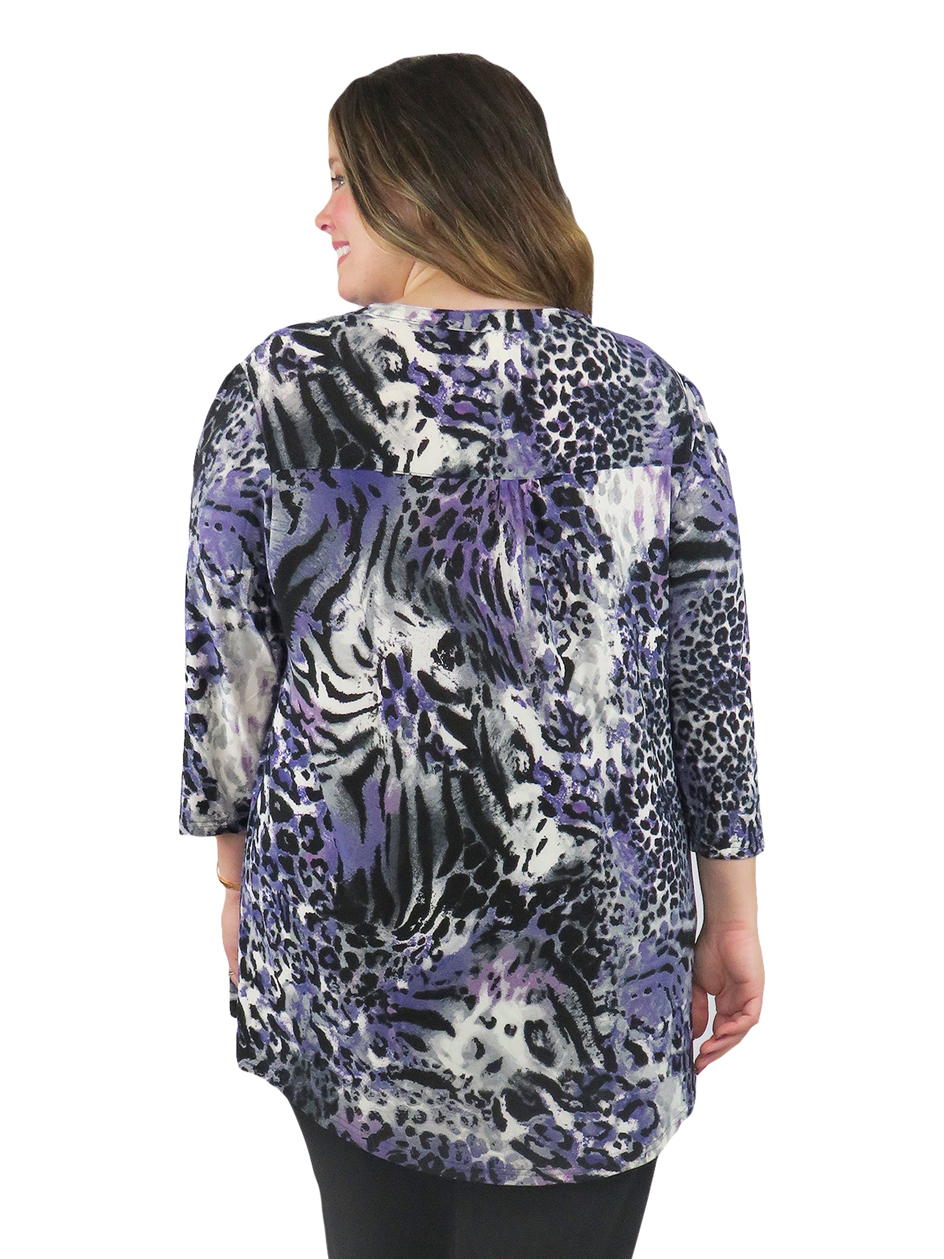 La Cera Pleat Front Animal Printed Tunic - Plus Size - La Cera