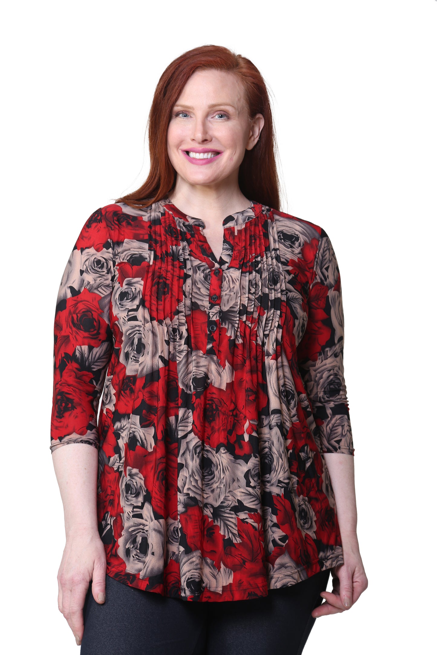 Túnica con estampado de rosas de medianoche La Cera talla grande