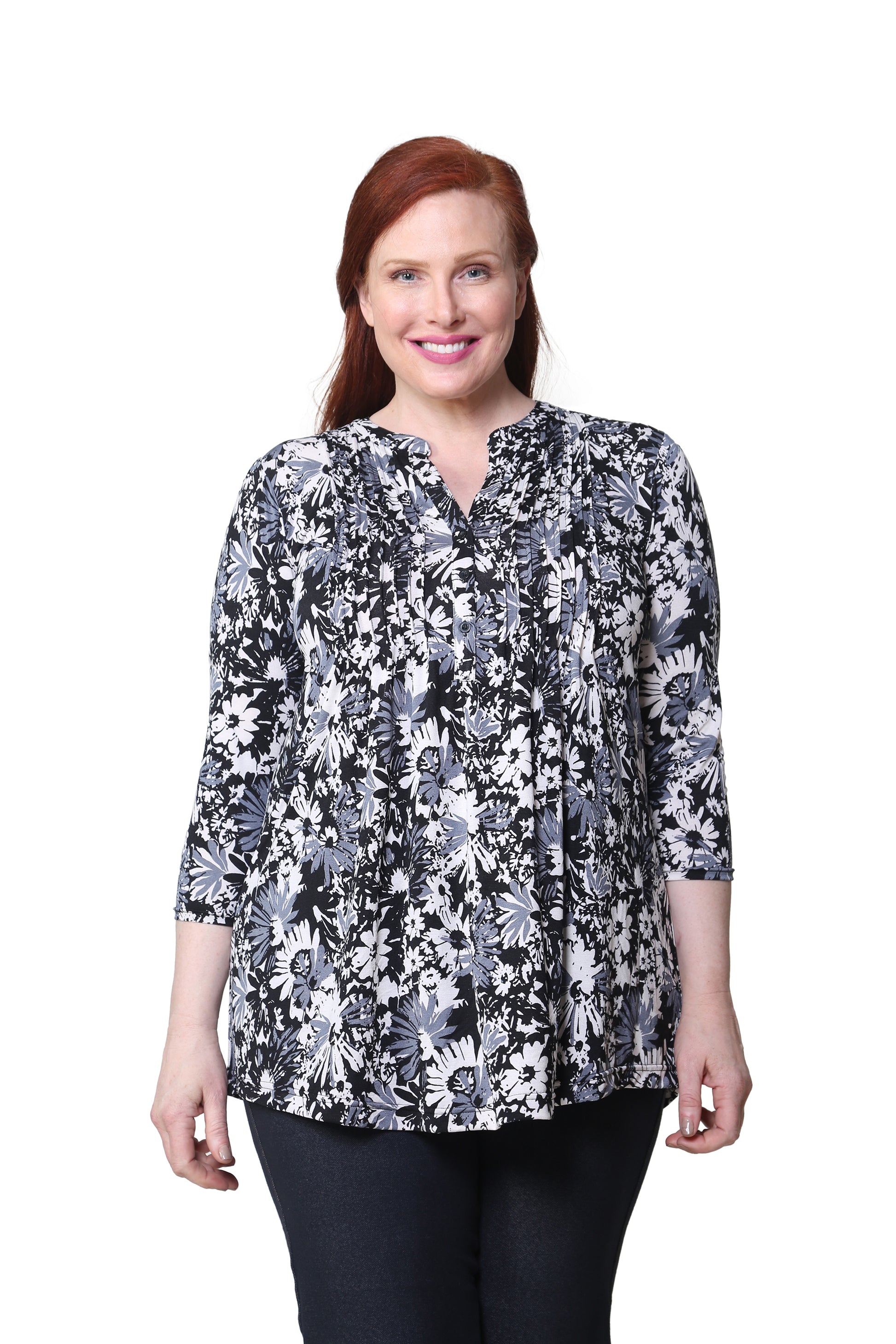 Plus Size La Cera Midnight Blooms Print Tunic - La Cera