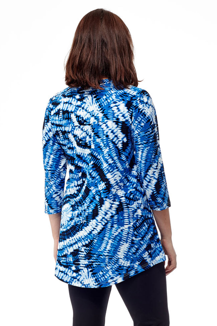 La Cera Pleat Front Printed Tunic Tie-Dye Blue - La Cera