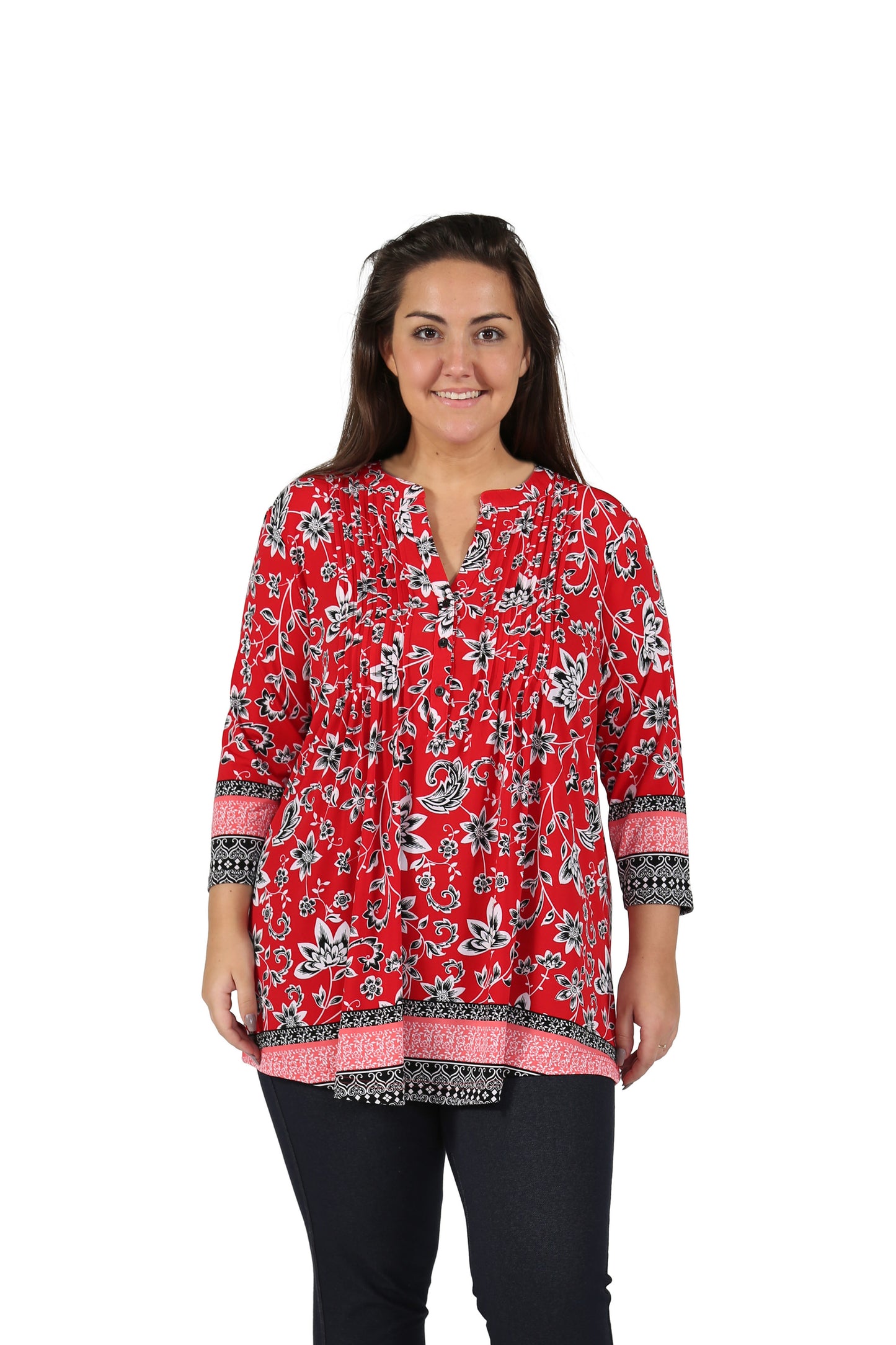 Túnica estampada con frente plisado y estampado de borde La Cera de talla grande