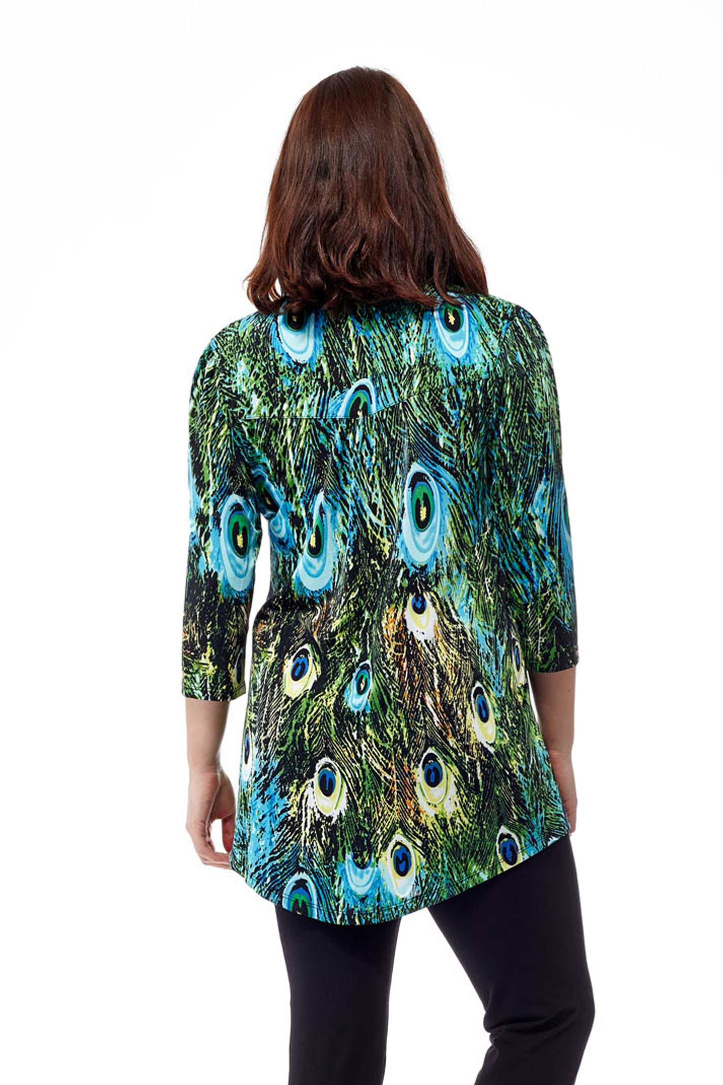 Túnica estampada con frente plisado La Cera Pavo real
