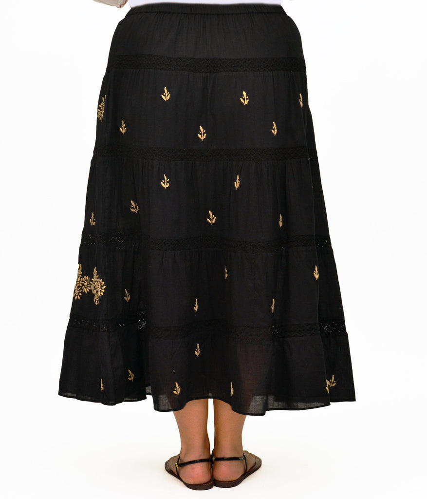 La Cera Embroidered Detail Peasant Skirt - La Cera