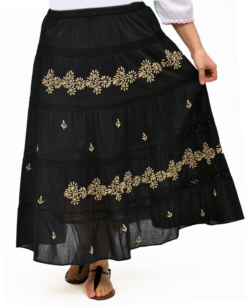 La Cera Embroidered Detail Peasant Skirt - La Cera