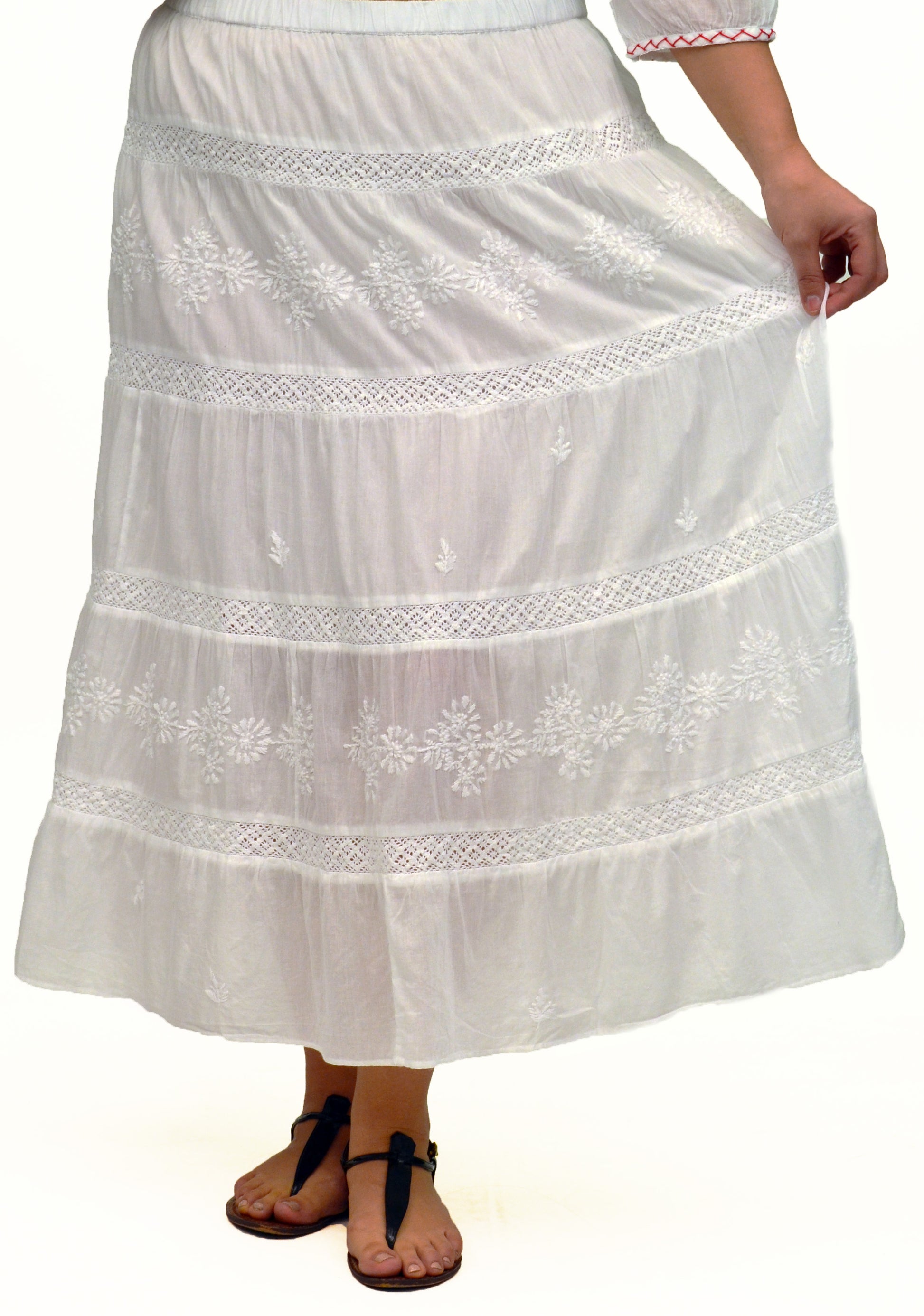 La Cera Embroidered Detail Peasant Skirt - La Cera