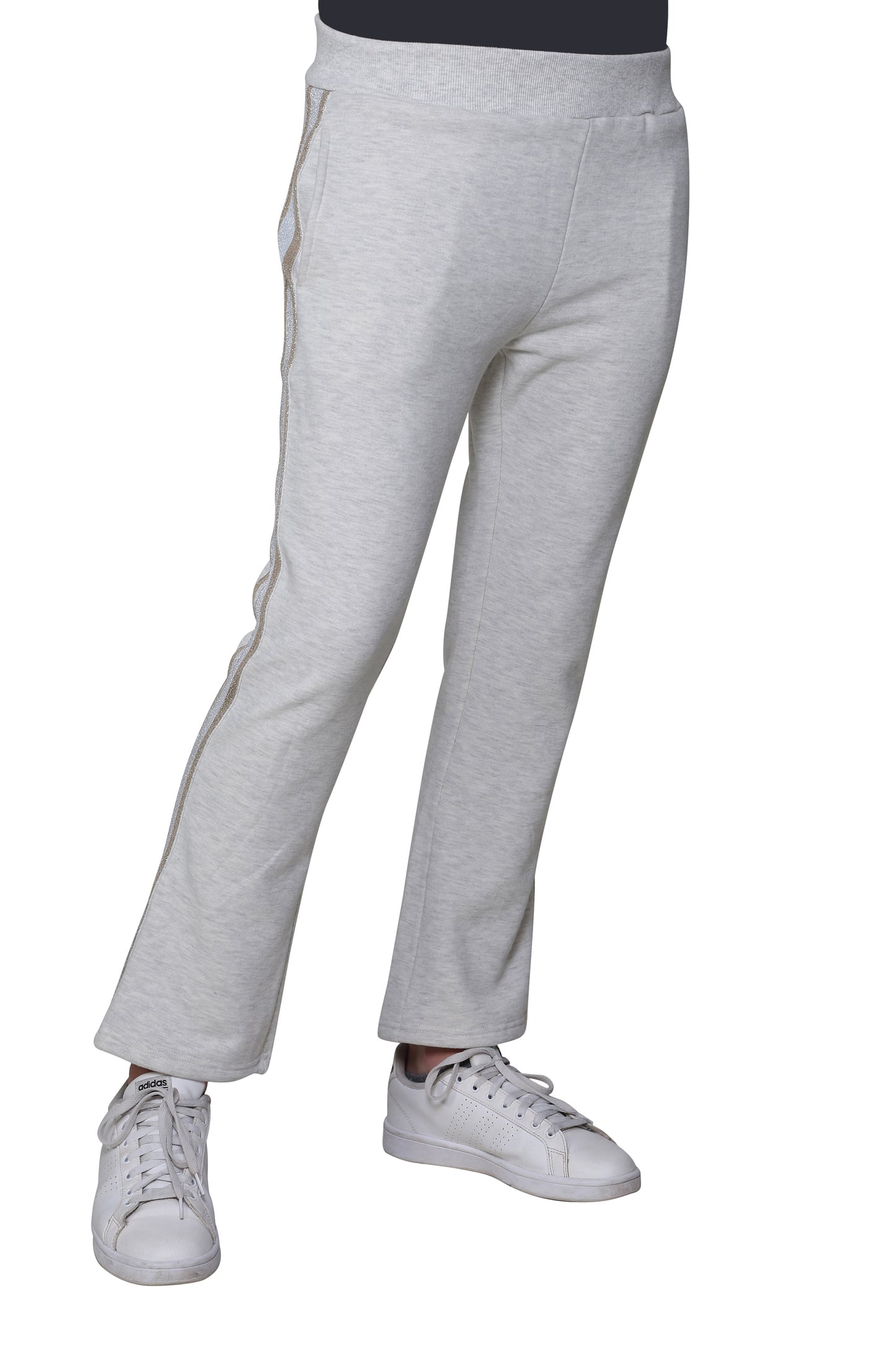 Pantalón de rizo francés de talla grande con ribete de rayas de esmoquin de lúrex