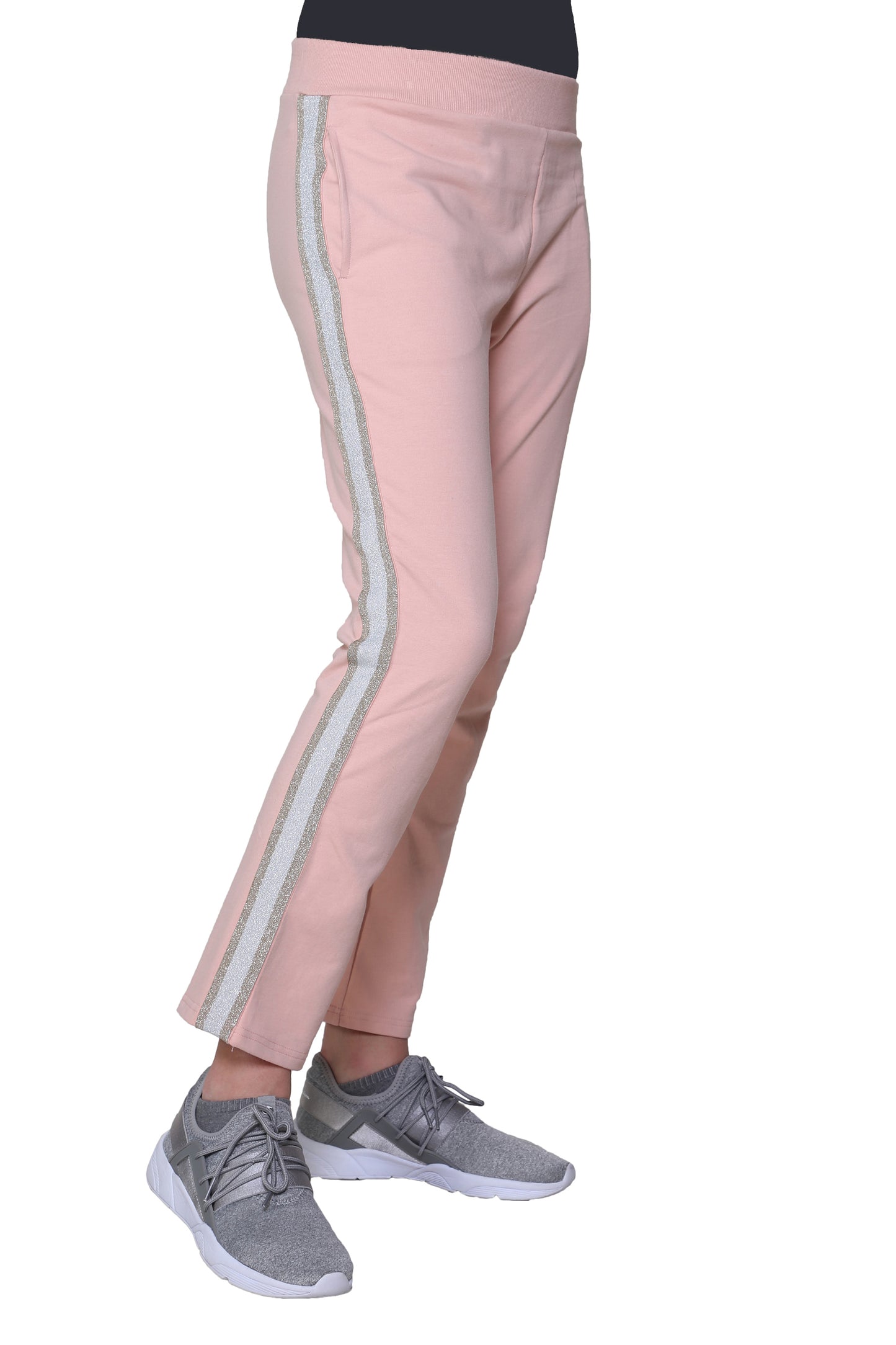 Pantalón de rizo francés de talla grande con ribete de rayas de esmoquin de lúrex