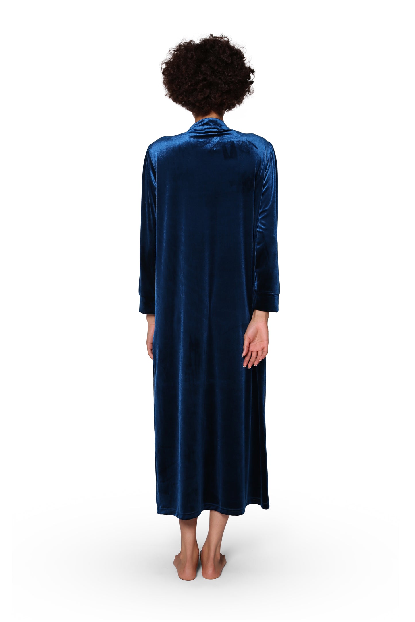 Plus Size Smocked Velour Zip Front Robe - La Cera