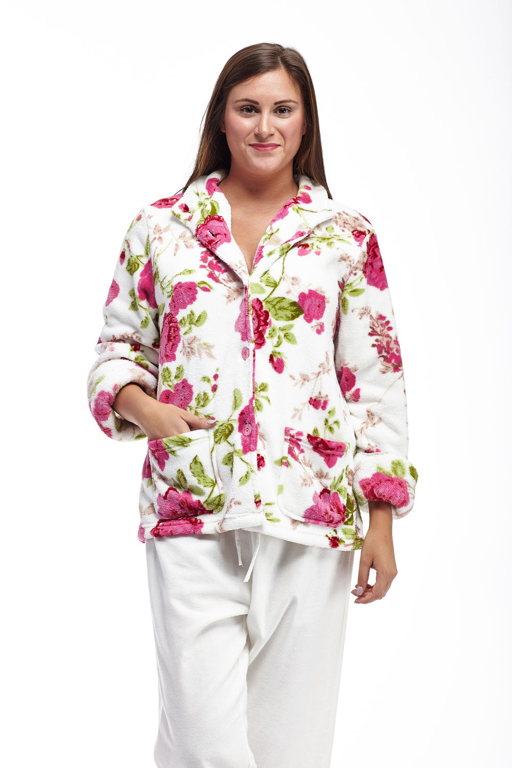 Floral Fleece Plus Size Bed Jacket - La Cera