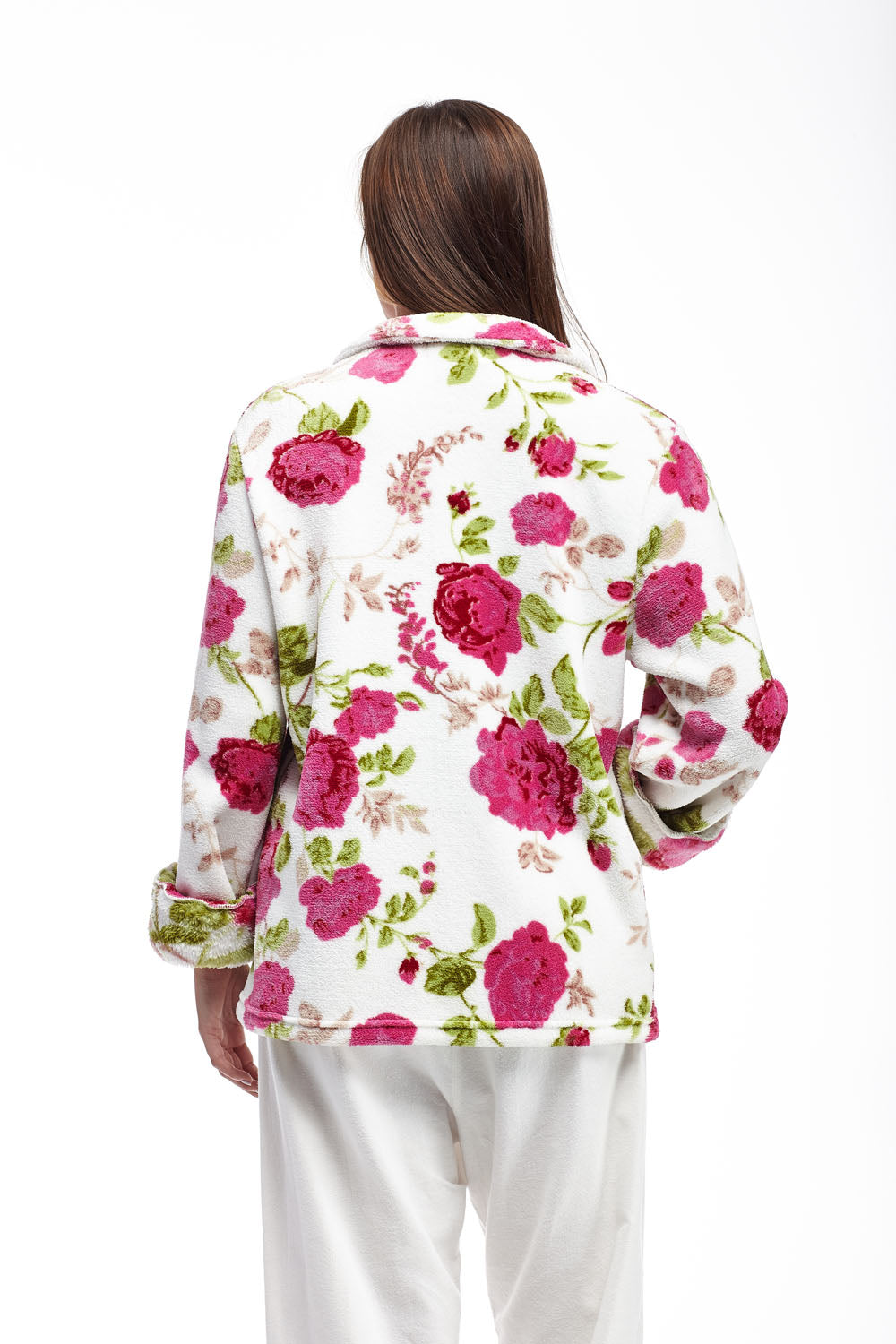 Floral Fleece Plus Size Bed Jacket - La Cera