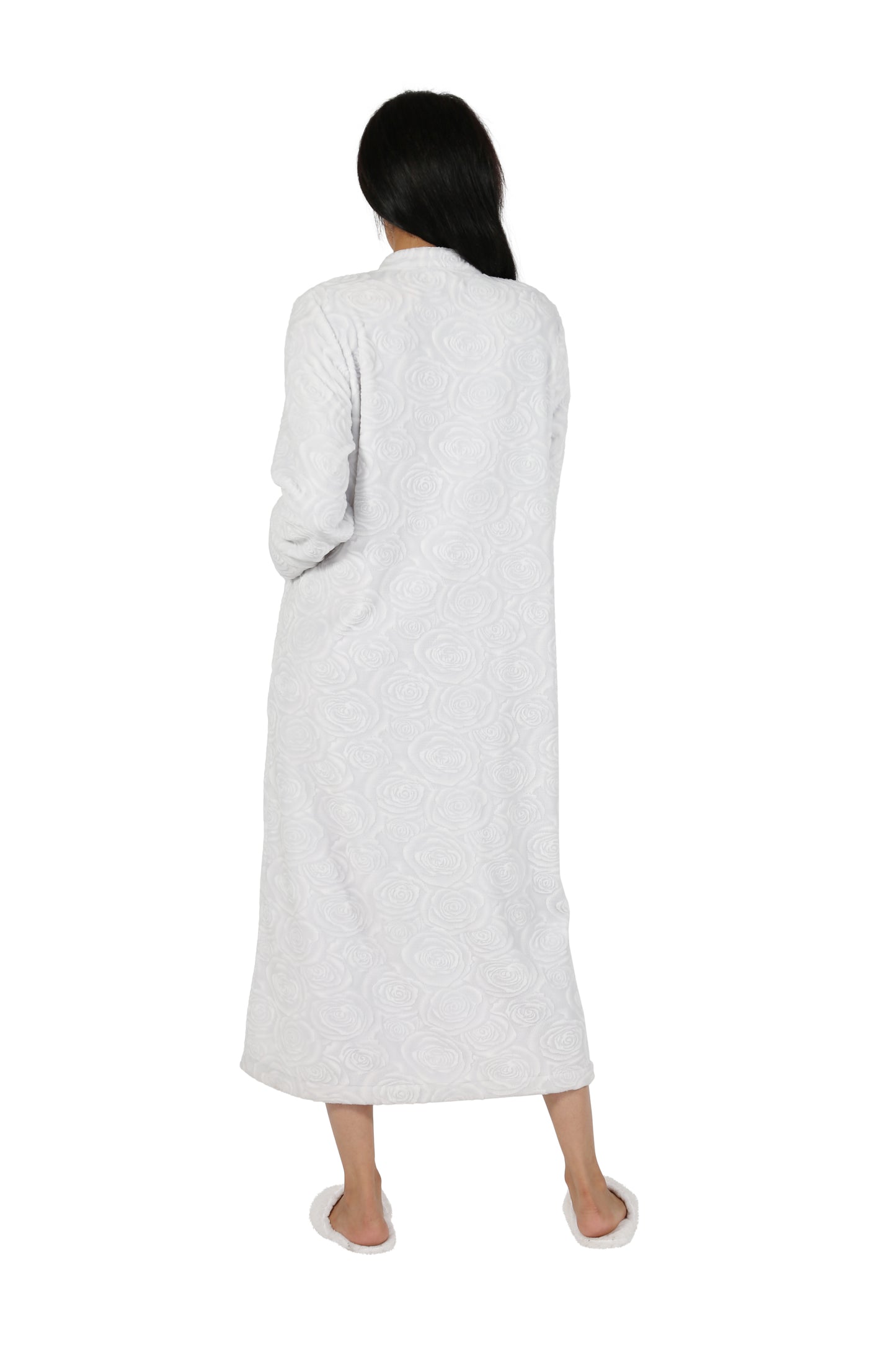Rose Print Minky Zip Front Fleece Robe - La Cera