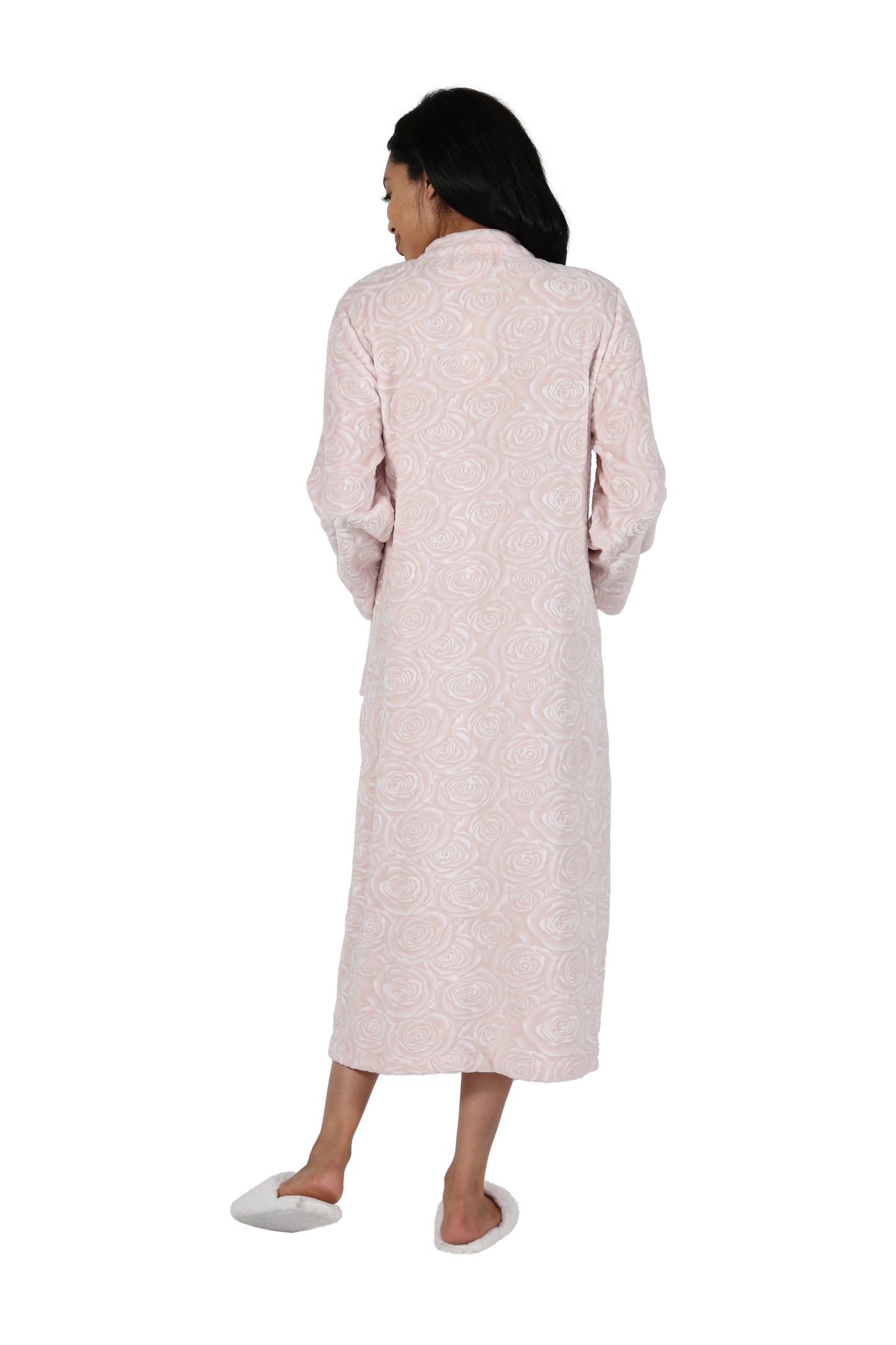 Rose Print Minky Zip Front Fleece Robe - La Cera