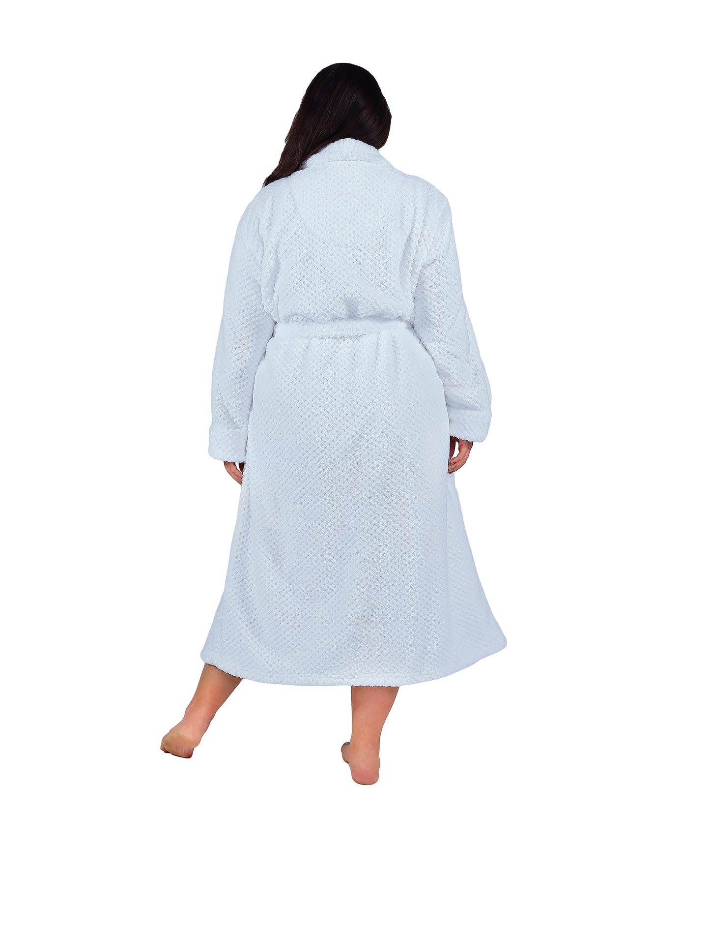 La Cera Textured Full Length Fleece Bath Robe - Plus Size - La Cera
