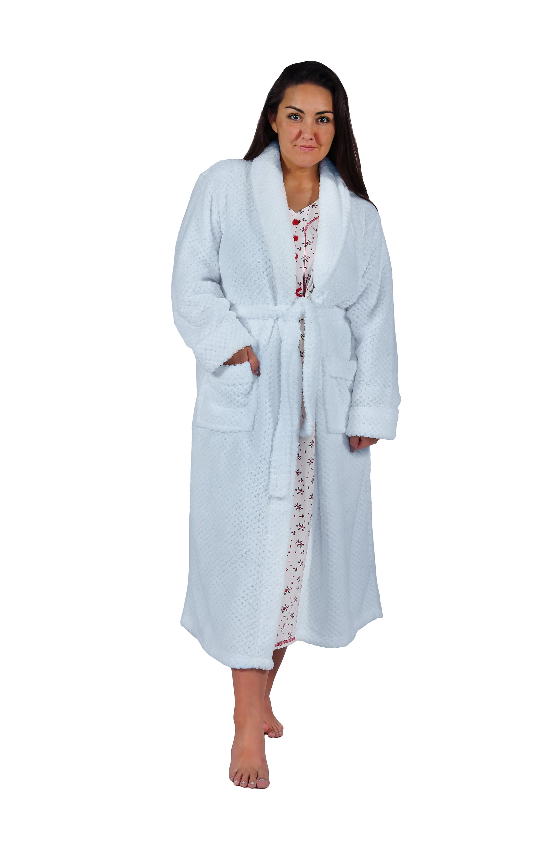 La Cera Textured Full Length Fleece Bath Robe - Plus Size - La Cera