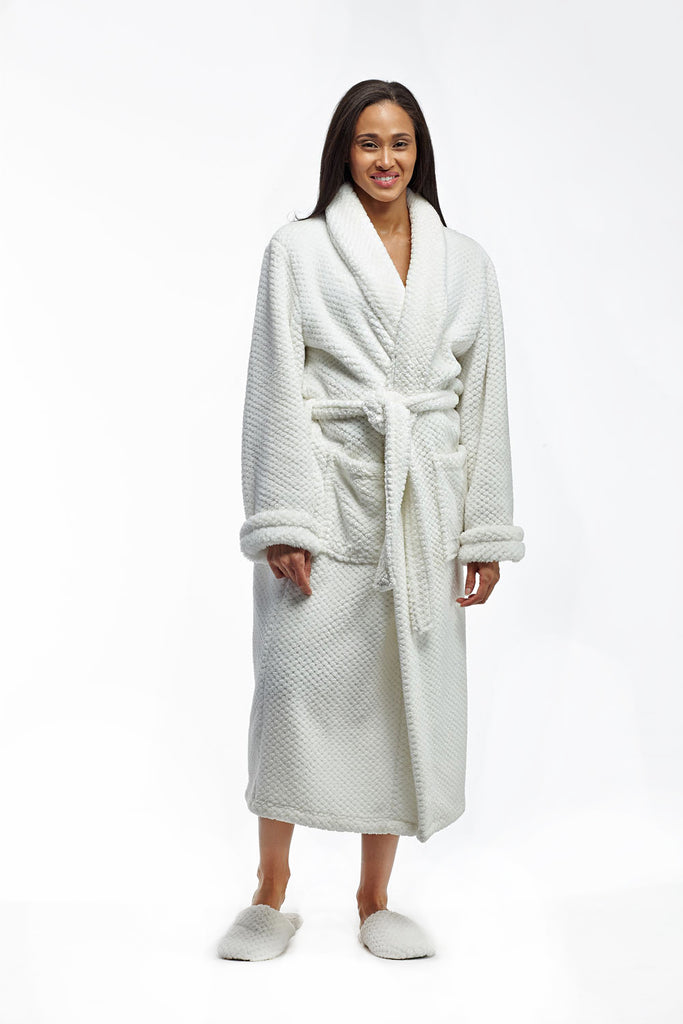 La Cera Textured Full Length Bath Robe - La Cera
