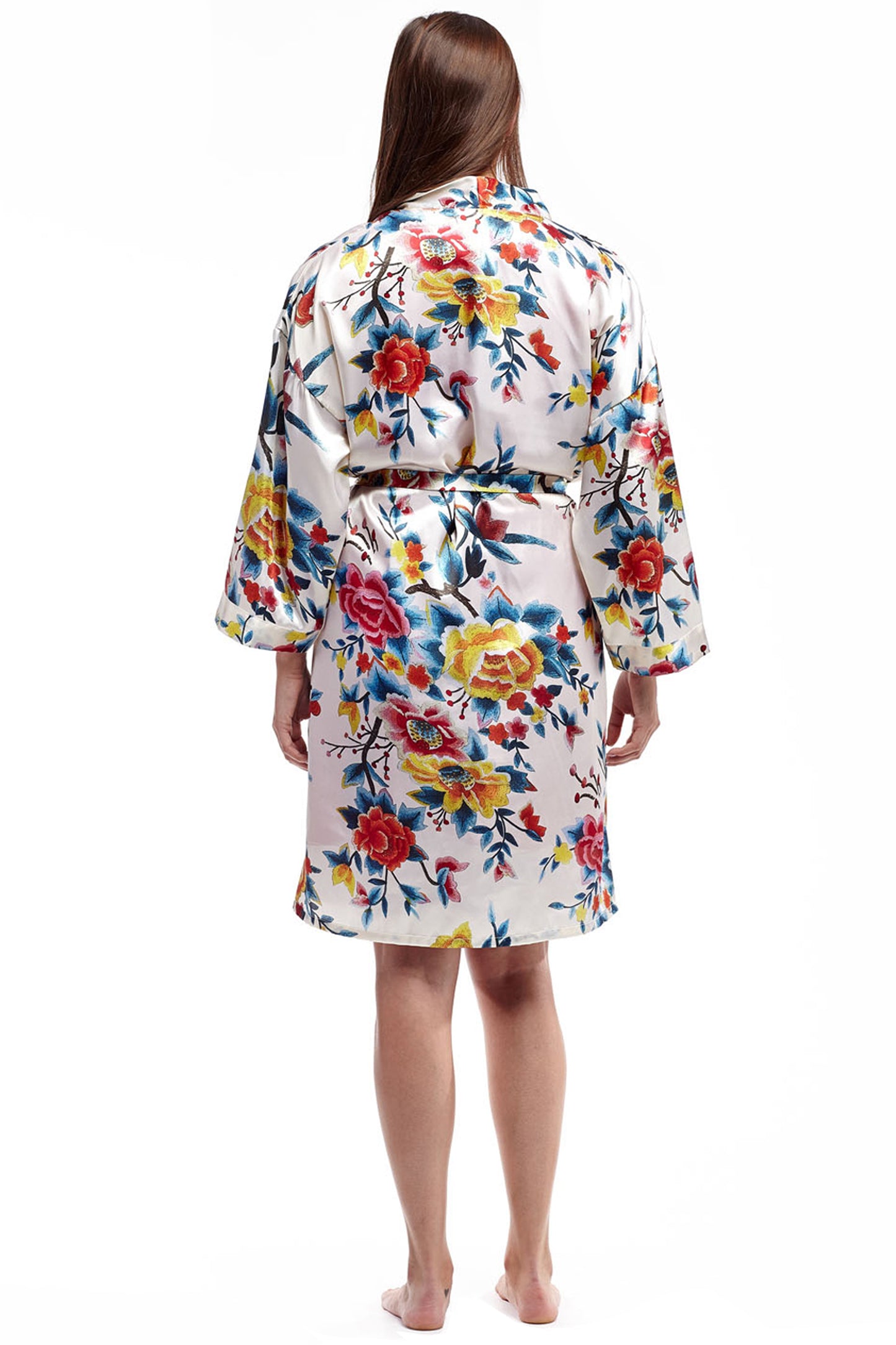 Floral Multi Colored Satin Robe - La Cera