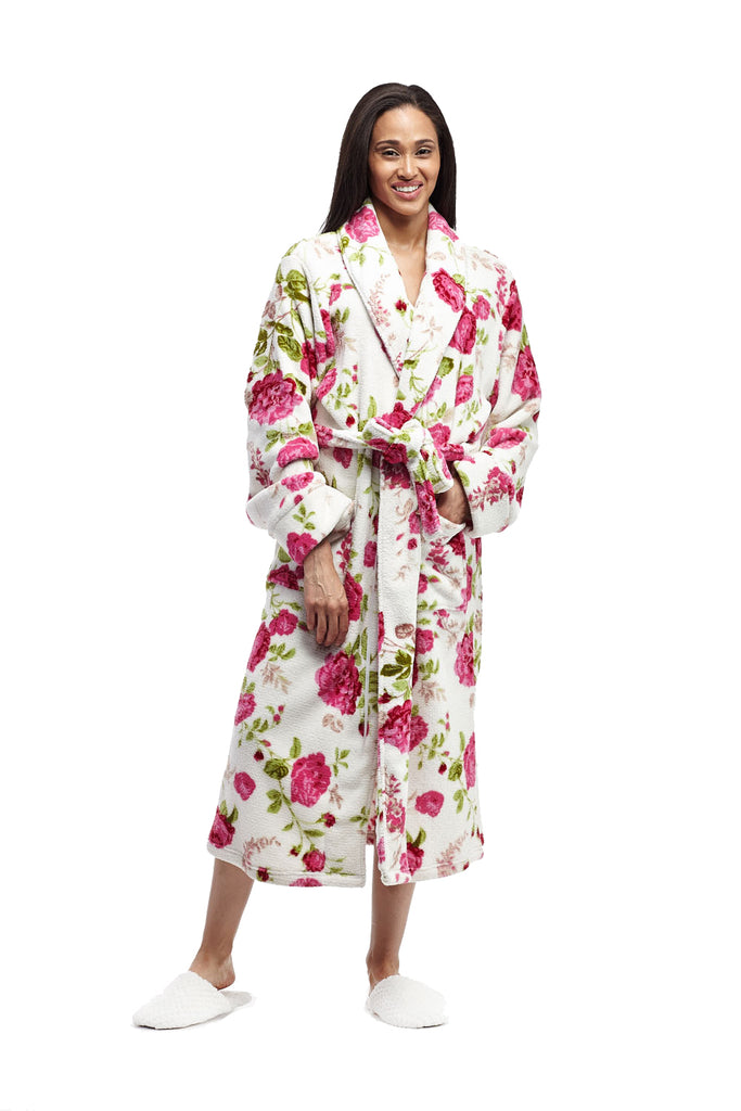 La Cera Floral Plush Bath Robe - La Cera